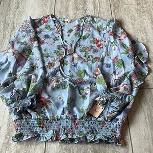 Nanette Lepore Large blue long sleeves blouse all over print for women